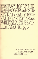 Frontespizio de Storia naturale e morale delle Indie del frate José De Acosta