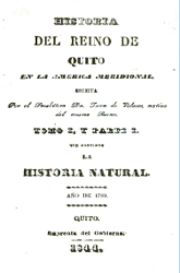 Frontespizio de Historia del Reino de Quito di Juan de Velasco